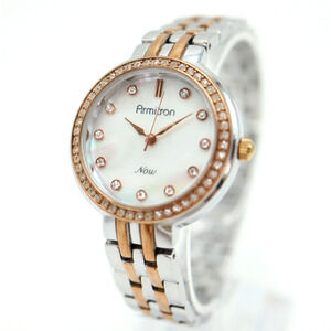Armitron NOW Womens Watch 29mm MOP Dial Two Tone Jewel Bezel with New Battery